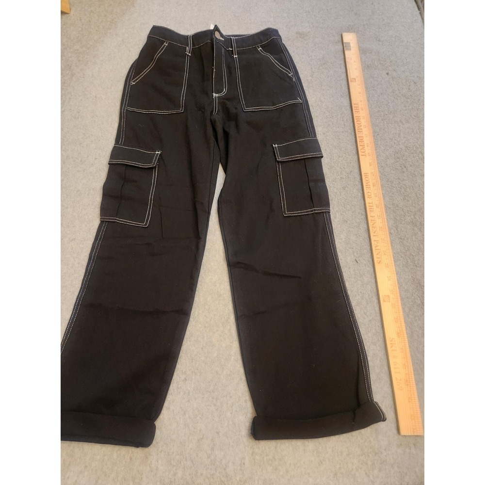 Full Tilt Cargo Pants‎ Womens XS Black Contrast Stitch Straight Leg Pockets